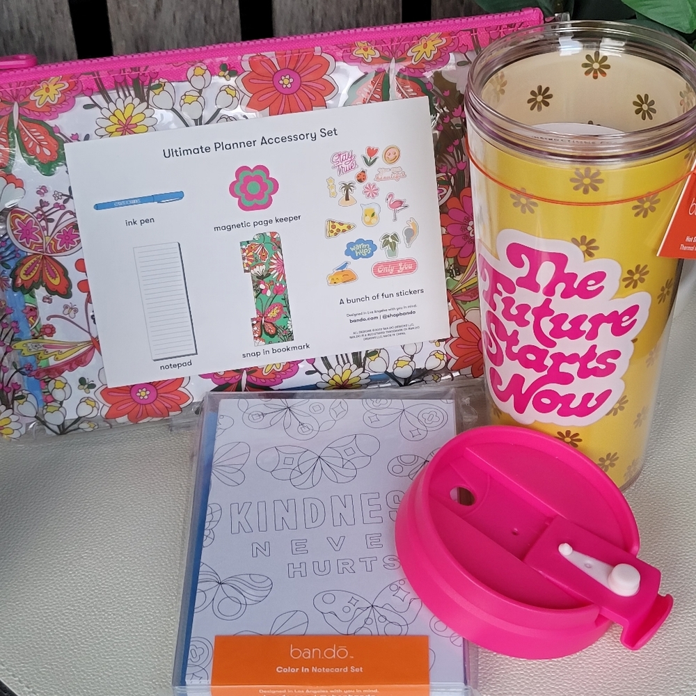 ban.do HOT STUFF thermal mug  hot pink & yellow, Activity Pack, Note Cards - Picture 4 of 8